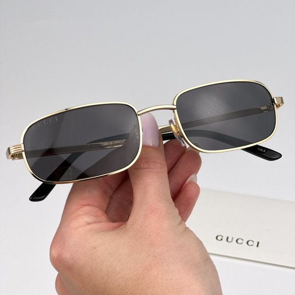 Gucci GG1457S 001 Sunglasses Gold Grey Rectangle Metal Unisex GG 1457S main image 11